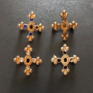 Set of 4 Small Gold Silver Plus Pin Brooches